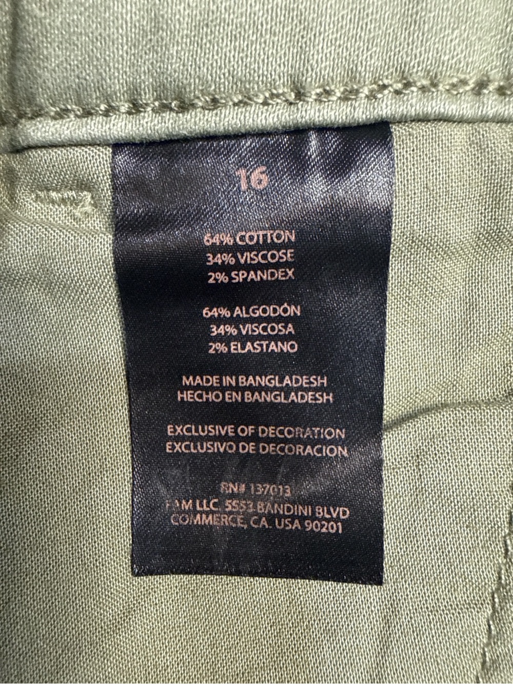 Banana Republic Women’s Olive Green Chino Pants Size 16 NWT - Picture 7 of 7